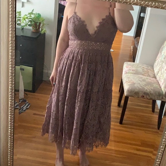 lace cami midi prom dress